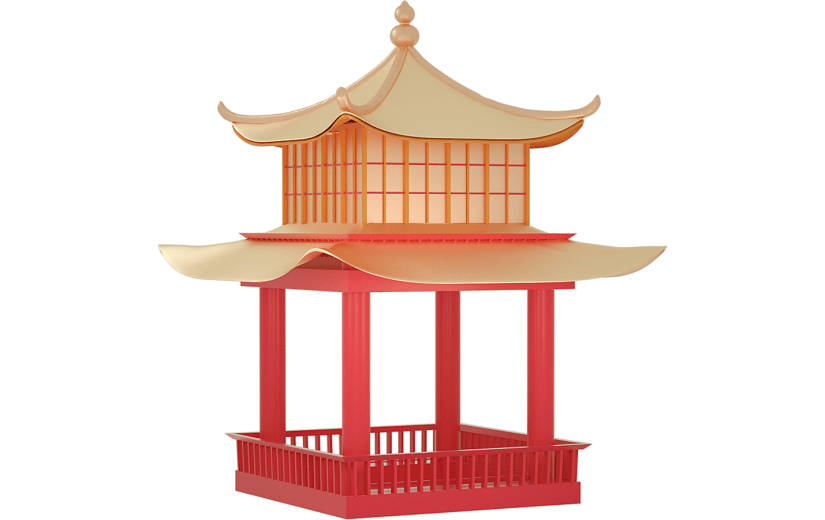 国风建筑现代金属质感建筑3D元素