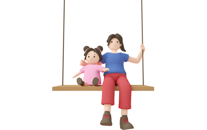 元素C4D立体红色卡通母女荡秋千