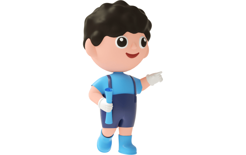 元素C4D立体蓝色卡通测量工人