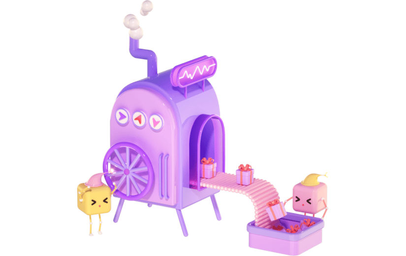3D立体卡通创意机器人流水线生产礼盒促销活动元素