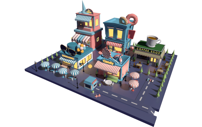C4D卡通商铺合集3D元素