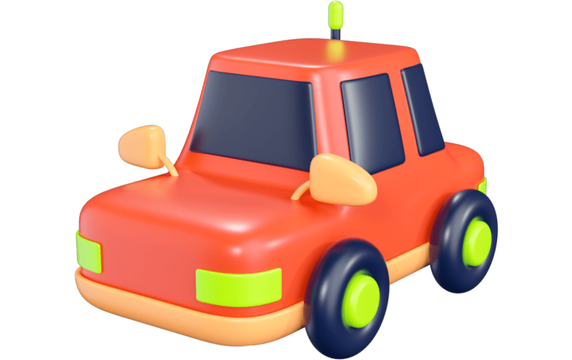 3D元素卡通红色小汽车