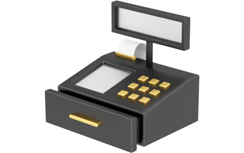 元素3D立体黑金卡通收银台