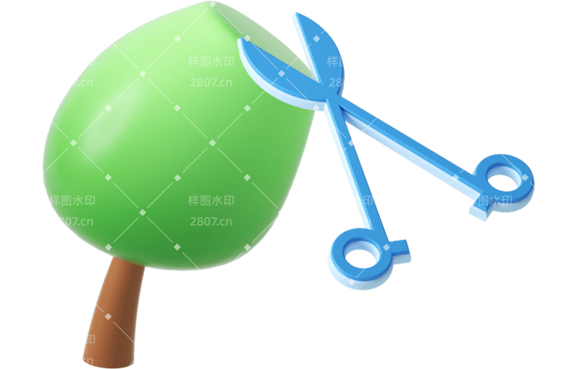 元素C4D立体绿色卡通修剪树枝