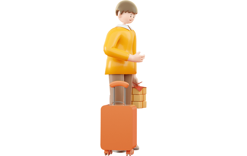 C4D男生提行李年货返乡3D元素