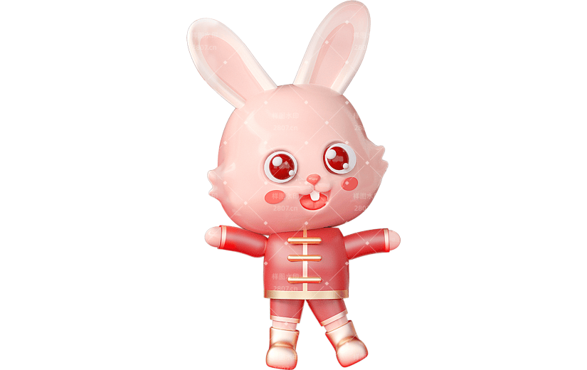 C4D红色喜庆新年兔子3D元素