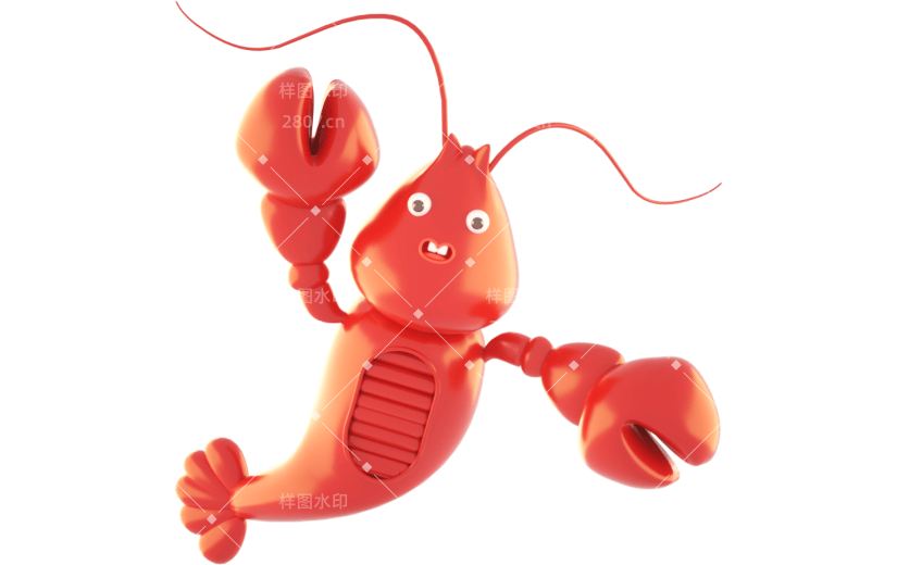 3D立体卡通小龙虾夏日美食元素