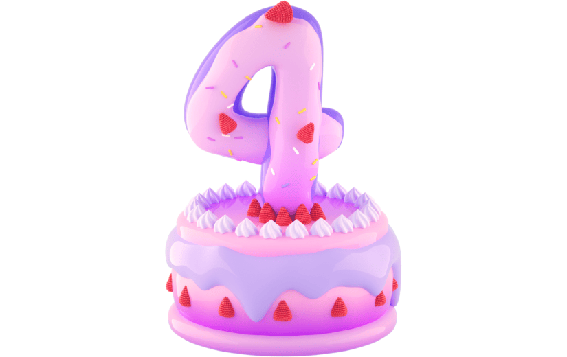 3D立体卡通生日树莓蛋糕数字4元素