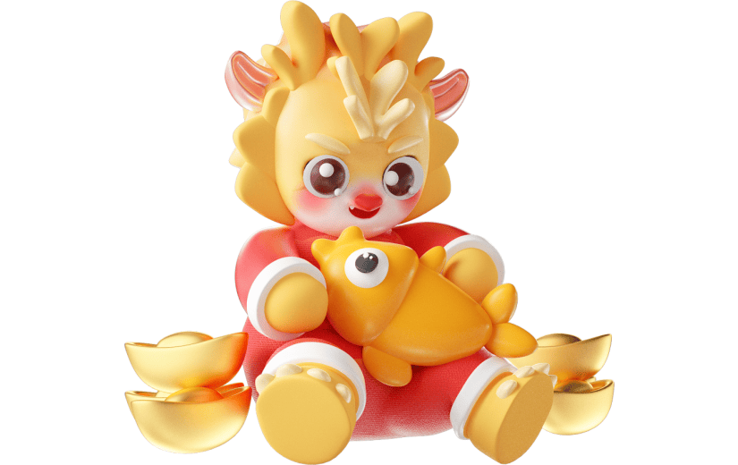 中国风龙年新年小金龙3D元素