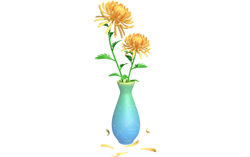 元素卡通3D重阳节菊花花瓶装饰