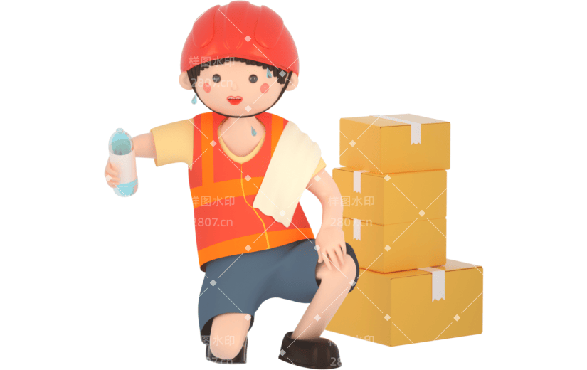 3D立体卡通创意高温工作者快递工人人物元素