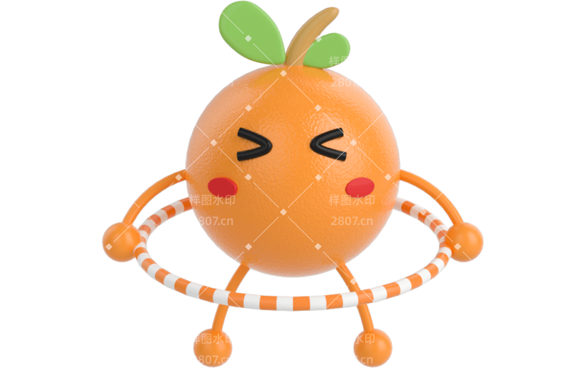 元素C4D卡通拟态摇呼啦圈健身橙子达人
