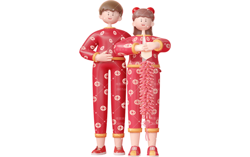 C4D新年夫妻拜年祝贺3D元素