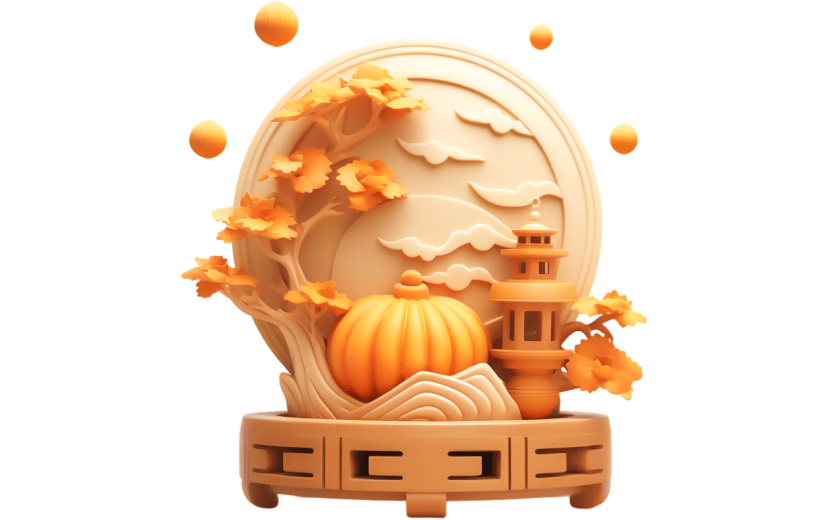 元素3D立体秋季木雕景象