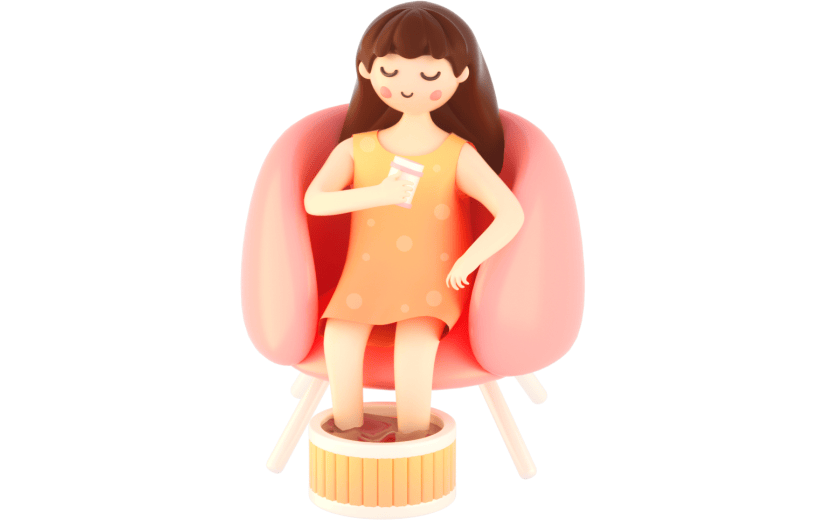 3D立体卡通泡脚养生女孩人物元素