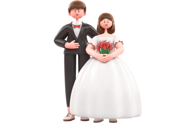 粉色简约风新娘新郎婚礼3D元素