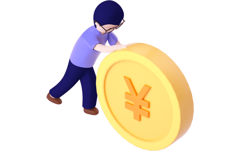 素材金融卡通人物推金币的人