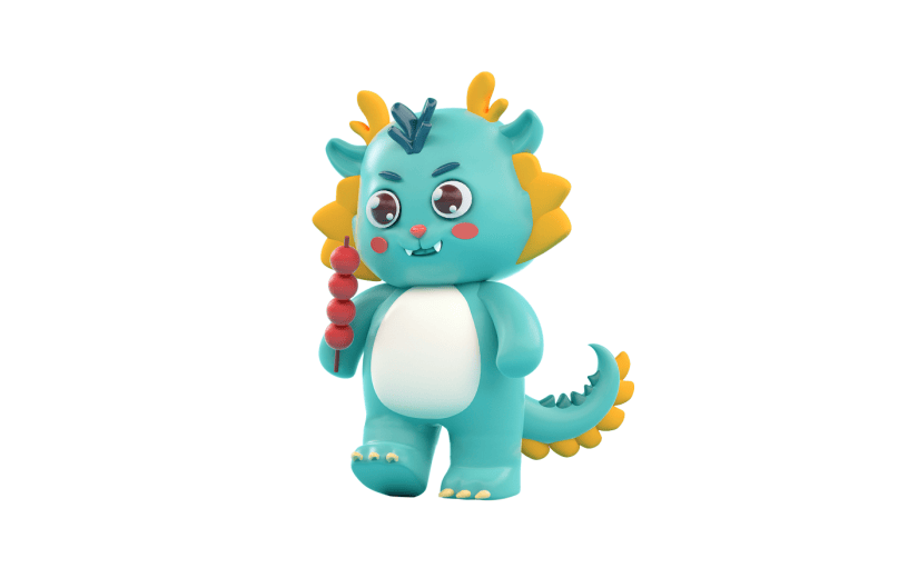 蓝色卡通龙年3D元素