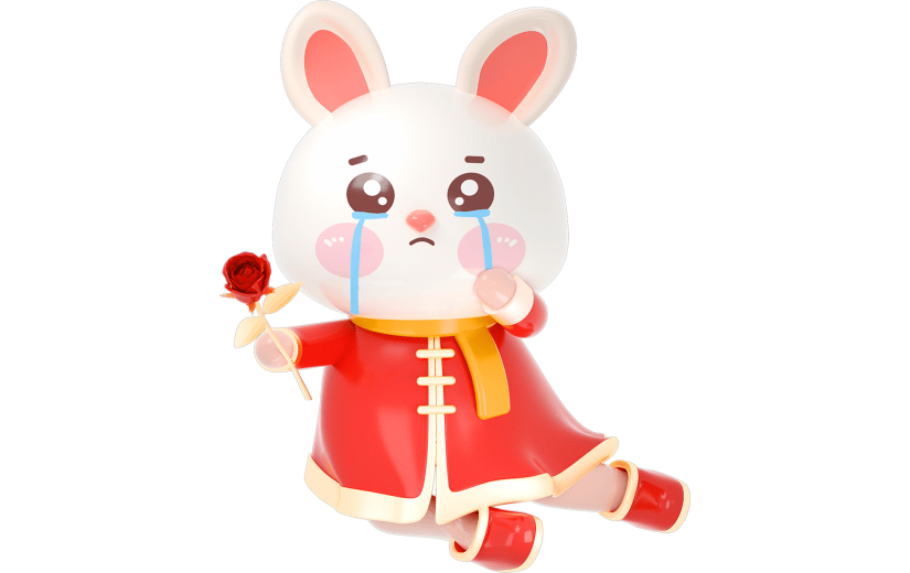 C4D小兔子摔跤受伤哭泣新年兔子3D元素