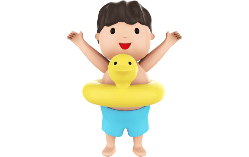 元素3D立体夏天游泳小孩