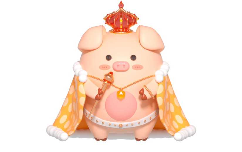 3D立体创意手拿权杖国王小猪卡通动物元素