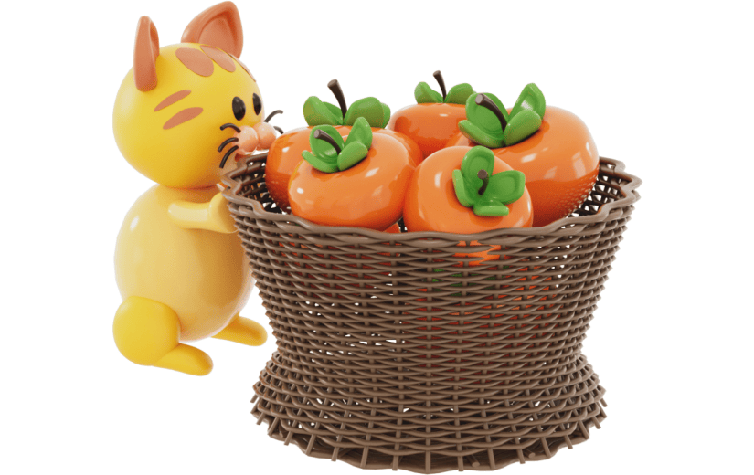 元素3D 霜降 猫 柿子
