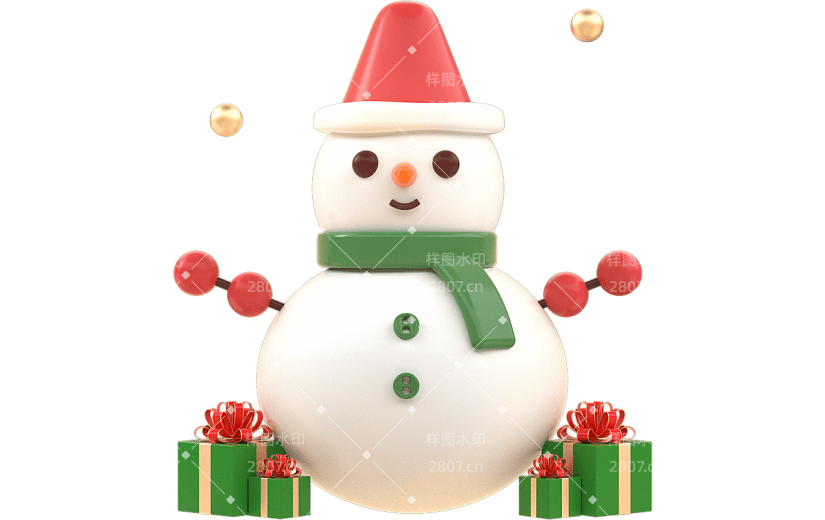 圣诞雪人礼盒3D元素