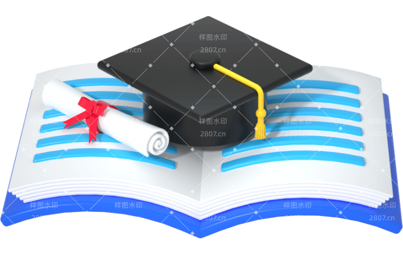 3d创意开学季教育书本学士帽