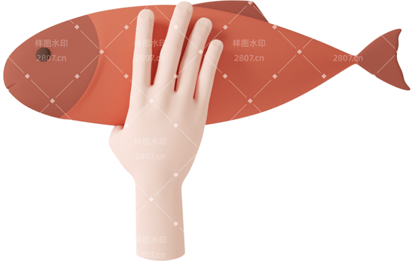 元素C4D立体红色卡通摸鱼