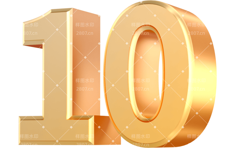 元素3D立体金色倒计时数字10