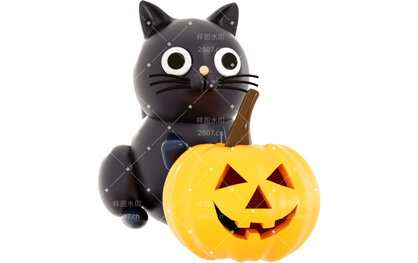 元素3D 万圣节 黑猫 南瓜