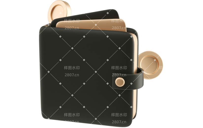 元素C4D立体黑金酷炫金融钱包