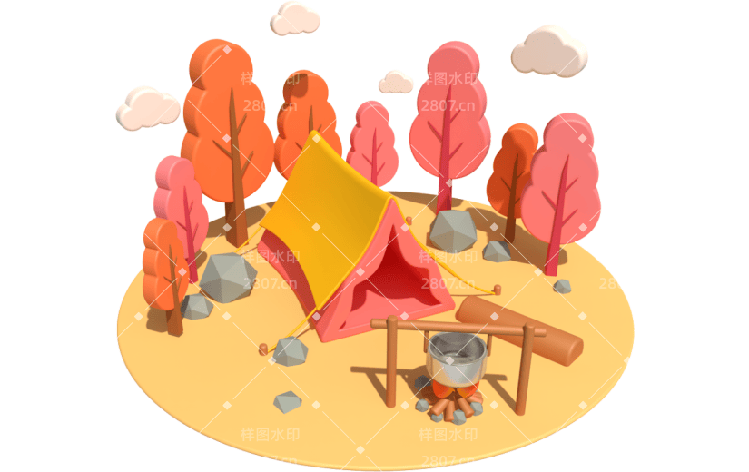 元素卡通3D户外露营场景
