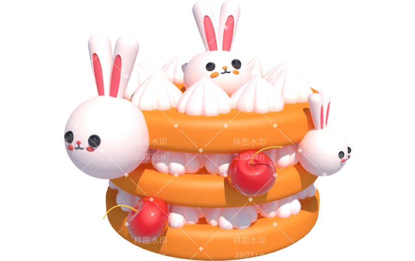 元素卡通3D可爱动物蛋糕