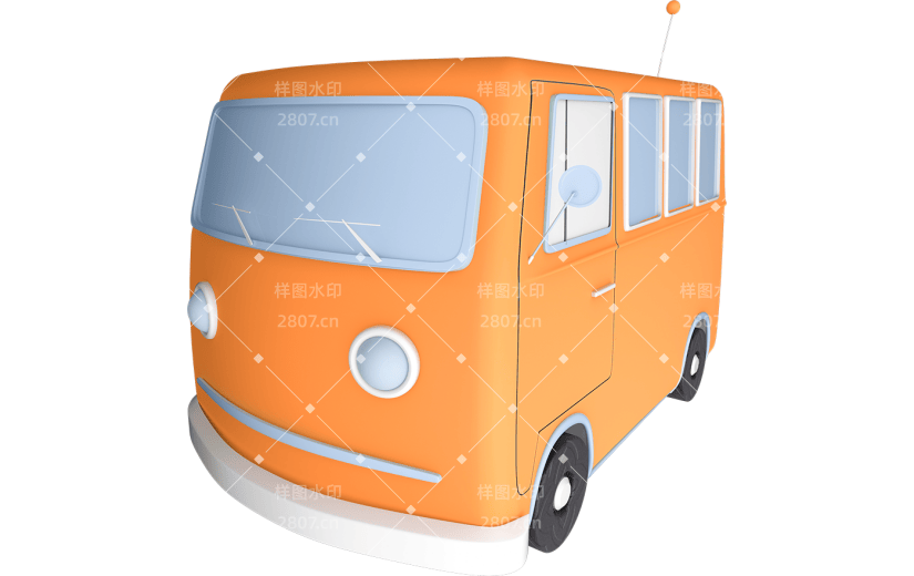 元素简约3D立体粉色货车小客车