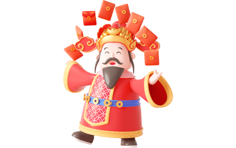 元素C4D立体红色卡通新年财神爷红包