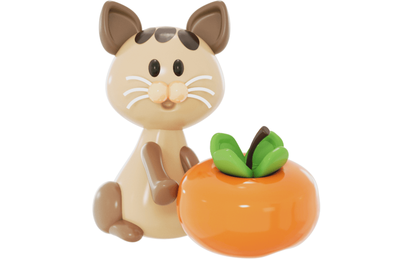 元素3D 霜降 猫 柿子