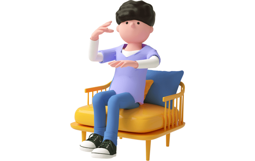 元素C4D立体黄色卡通男孩坐在沙发椅上