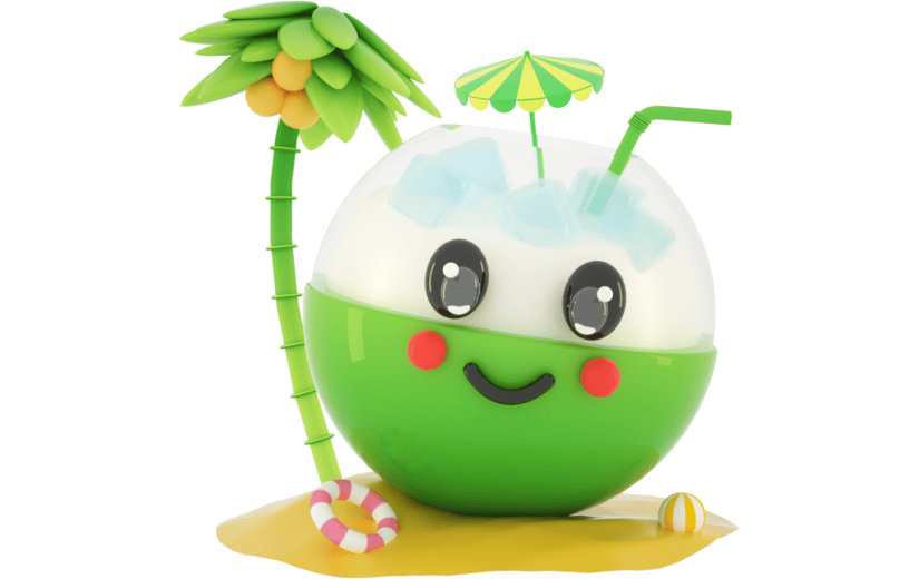 3D立体卡通创意沙滩椰子夏季冷饮元素