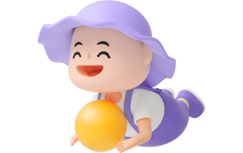 元素C4D立体紫色卡通宝宝玩球