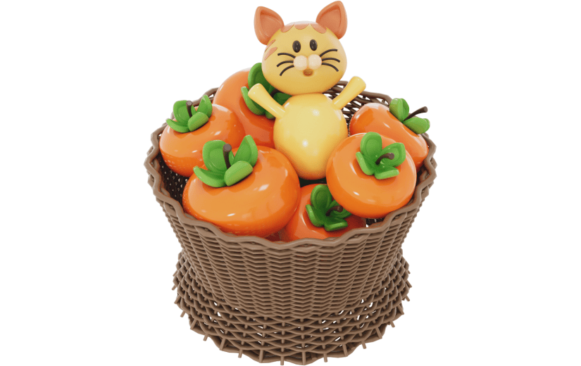 元素3D 霜降 猫 柿子