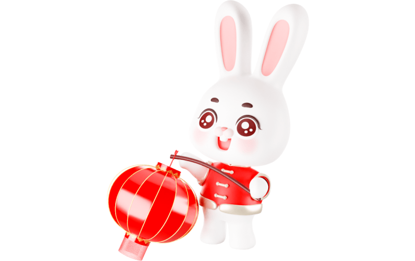 元素3D卡通新年拿灯笼兔子