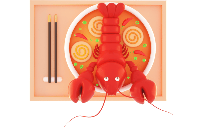 3D立体卡通一碗小龙虾夏日美食元素