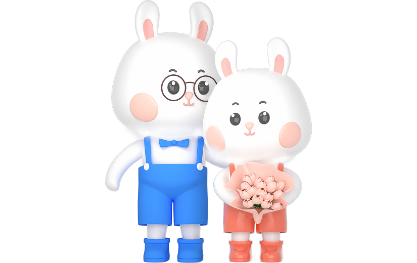C4D兔子情侣女生捧花3D元素