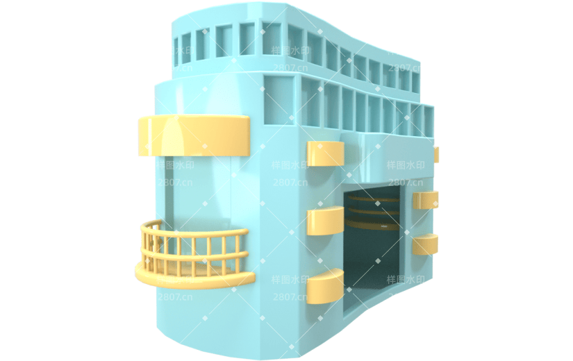 c4d清新创意蓝色阳台楼房3d元素