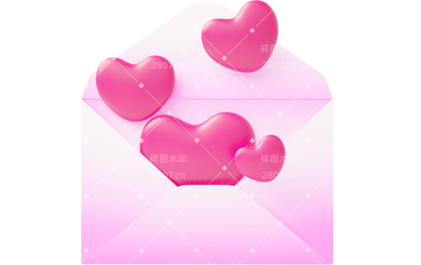 元素C4D立体红色卡通爱心信封