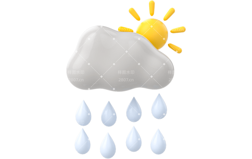 元素C4D卡通夏季暴雨太阳雨天气