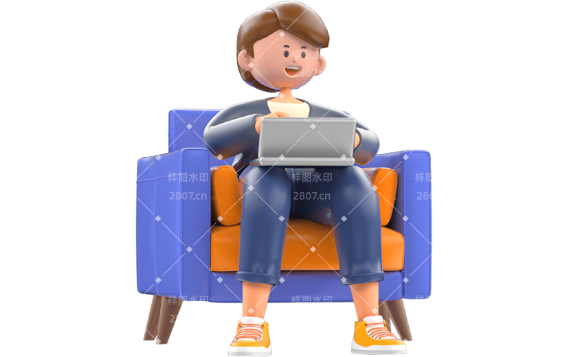 蓝色简约风办公人物3D元素
