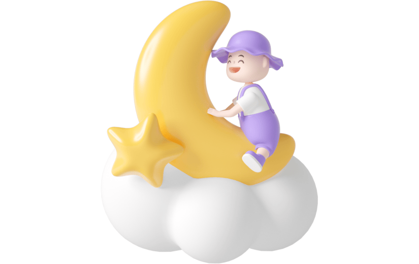 元素C4D立体黄色卡通小孩抱月亮