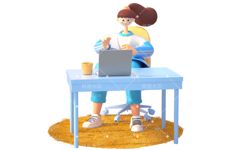 C4D女孩上网学生上网课3D元素